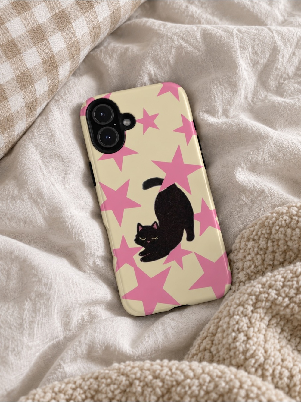 Halloween Black Cat Pink Stars Tough Phone Case